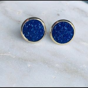 Matte Drusy Earring Gold Royal Stone Stud Post NEW